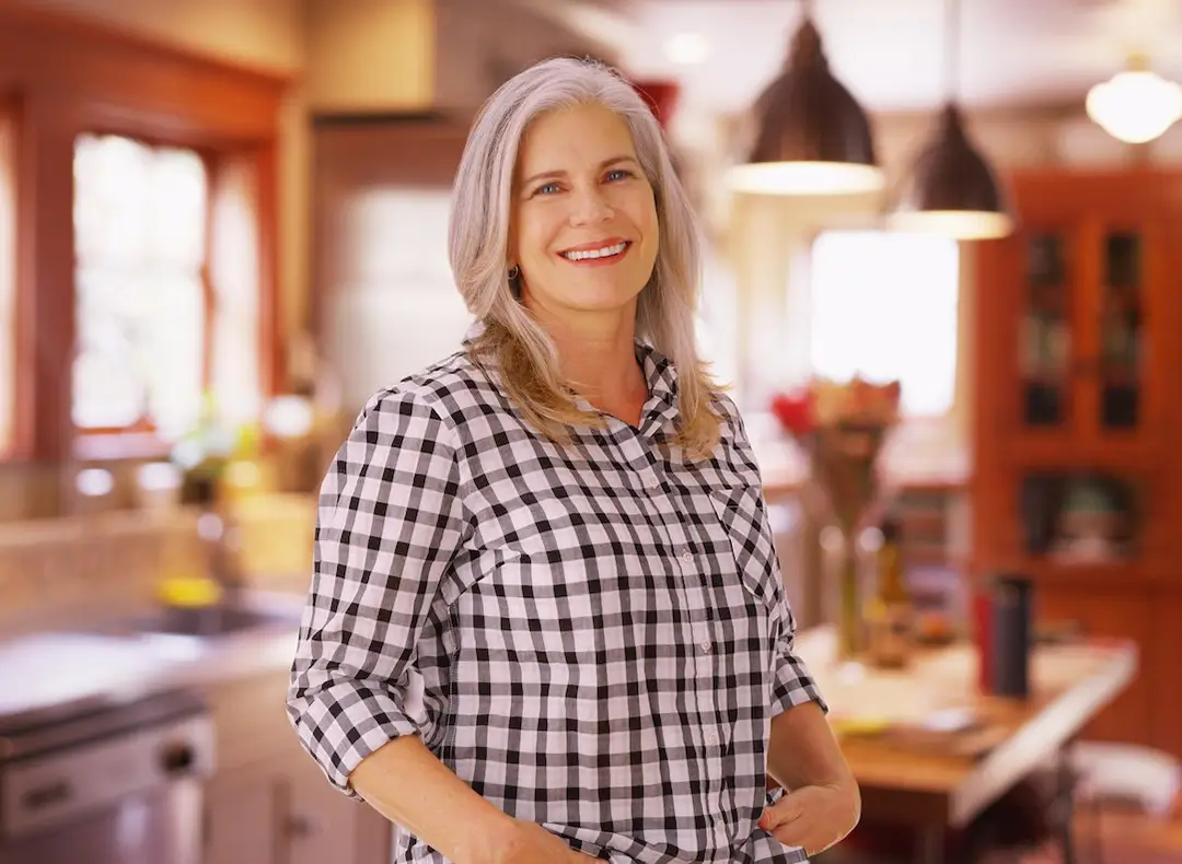 woman in flannel looking healthy